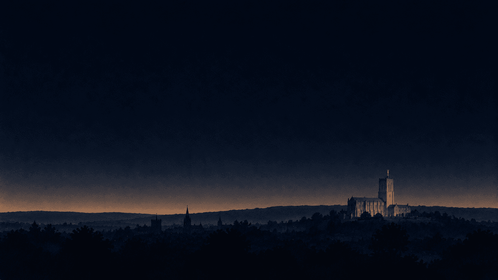 A painting of Guildford at dusk